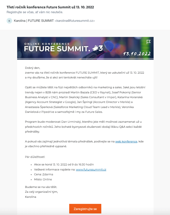 FUTURE SALES | Konference Future Summit email